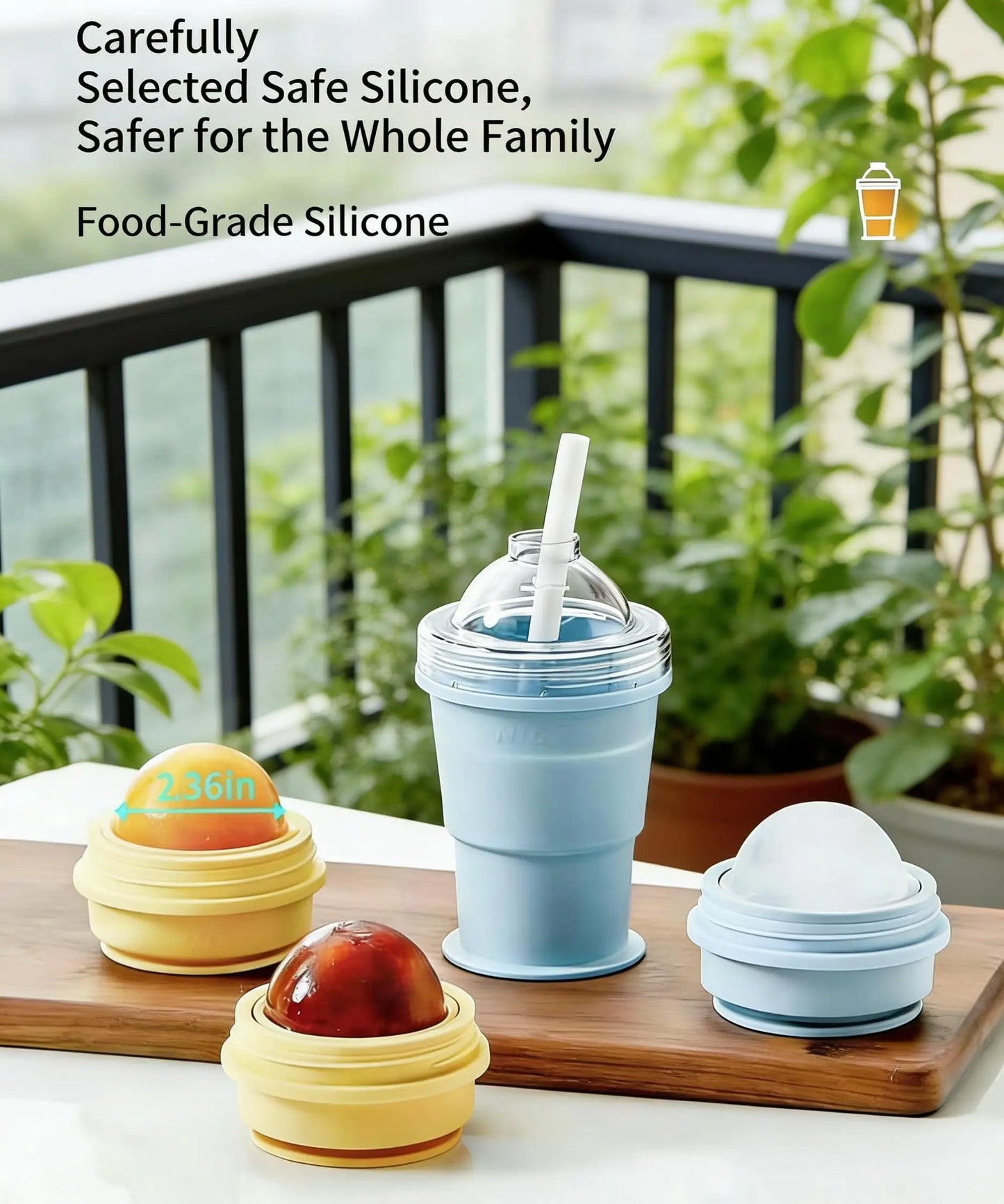 New 2-in-1 Collapsible Silicone Ice Ball Cup Reusable Portable Ice Sphere Mold with Straw Lid for Coffee Juice Drinks