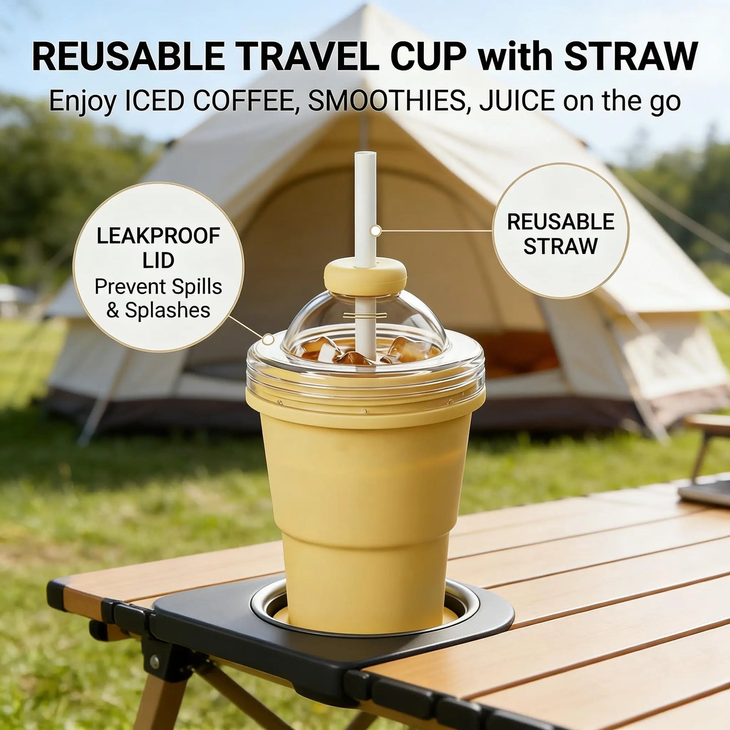 New 2-in-1 Collapsible Silicone Ice Ball Cup Reusable Portable Ice Sphere Mold with Straw Lid for Coffee Juice Drinks