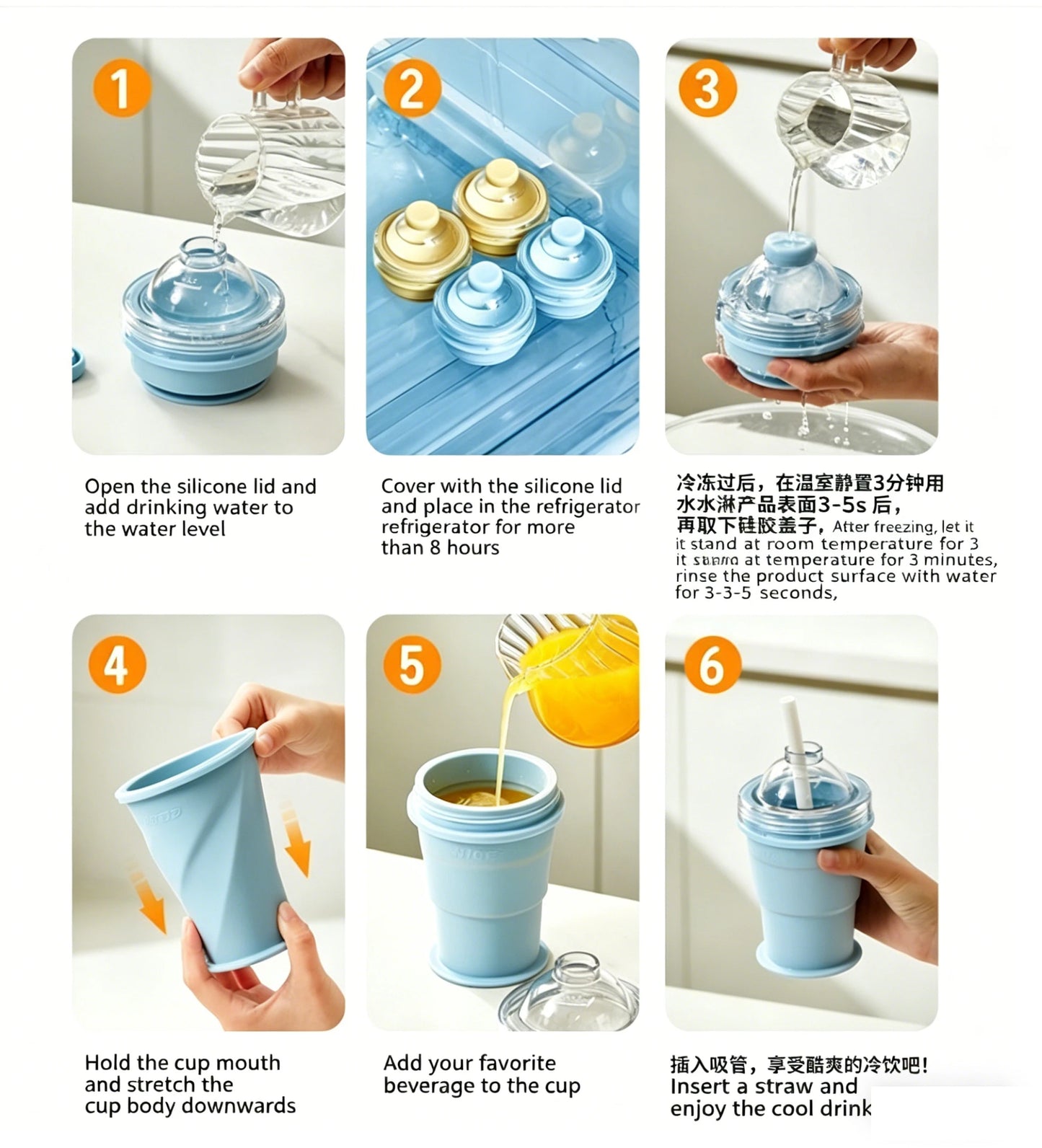 New 2-in-1 Collapsible Silicone Ice Ball Cup Reusable Portable Ice Sphere Mold with Straw Lid for Coffee Juice Drinks