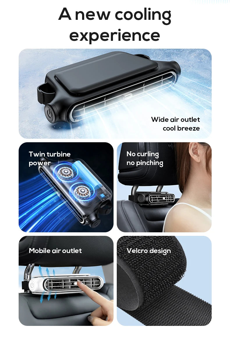Car Cooling Fan Portable Car Seat Headrest Fan 3-speed Dual Turbo Strong Wind Electric Car Seat Fan for Mini Cars RVs Sedans ﻿