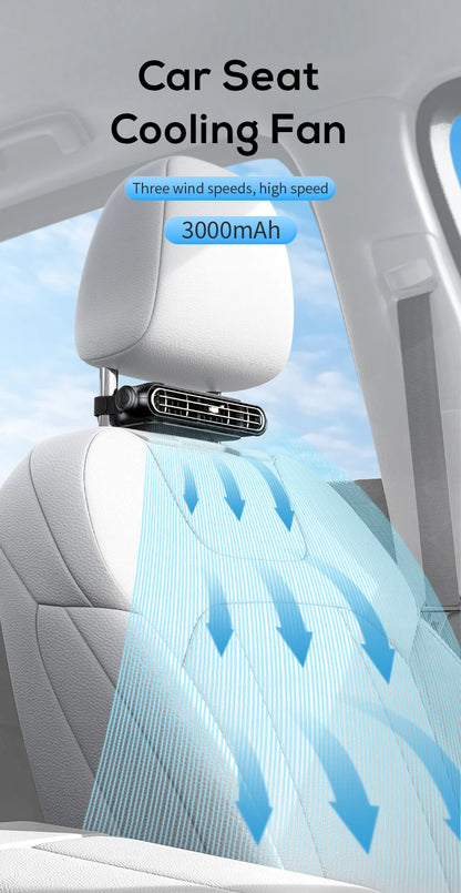 Car Cooling Fan Portable Car Seat Headrest Fan 3-speed Dual Turbo Strong Wind Electric Car Seat Fan for Mini Cars RVs Sedans ﻿