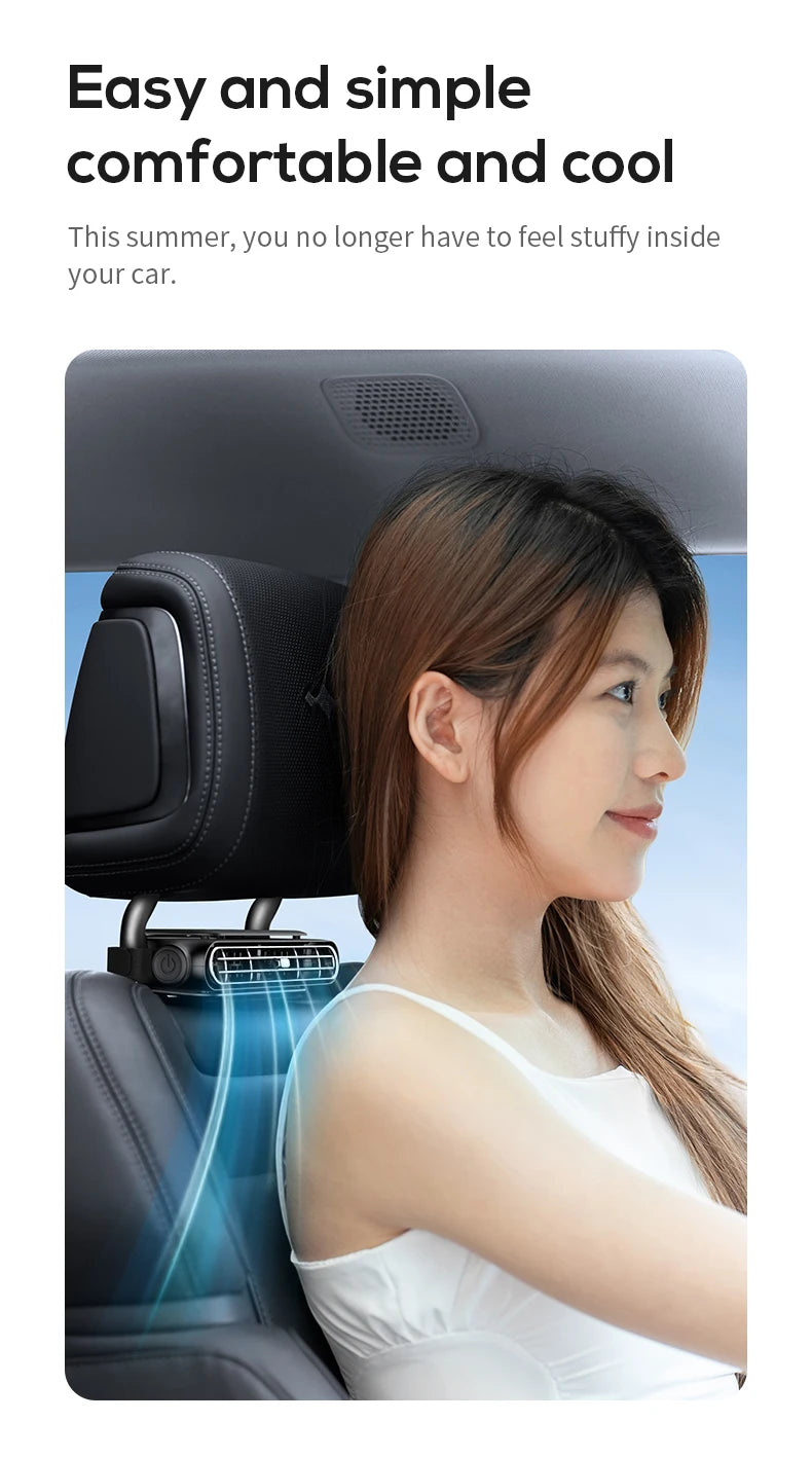Car Cooling Fan Portable Car Seat Headrest Fan 3-speed Dual Turbo Strong Wind Electric Car Seat Fan for Mini Cars RVs Sedans ﻿