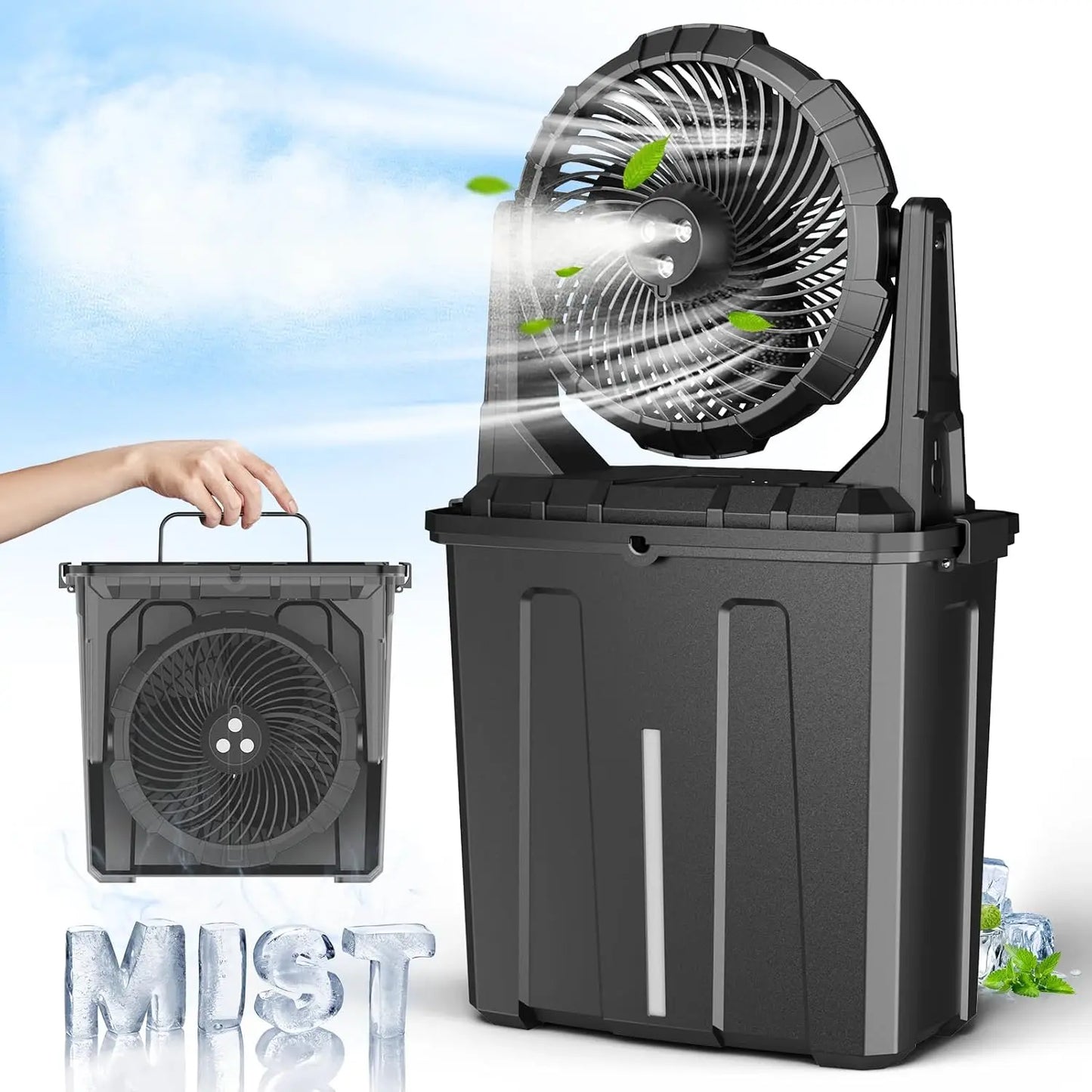 Portable Misting Fan -20000mAh USB Rechargeable Battery Powered Floor Cooling Fan With 9L Water Tank, Outdoor Spray Fan