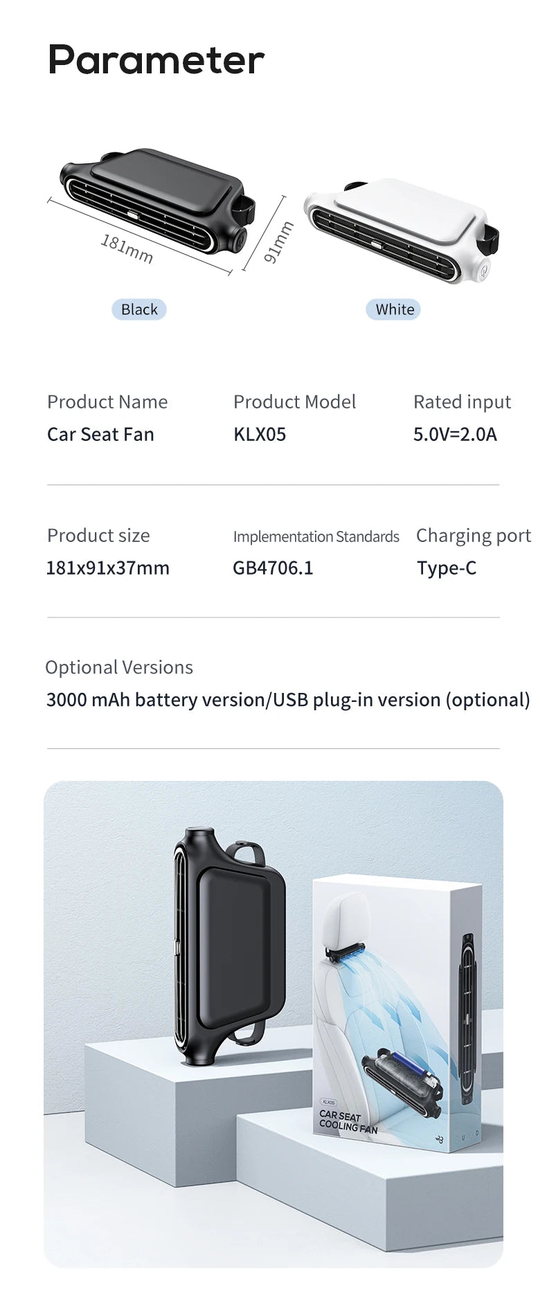 Car Cooling Fan Portable Car Seat Headrest Fan 3-speed Dual Turbo Strong Wind Electric Car Seat Fan for Mini Cars RVs Sedans ﻿
