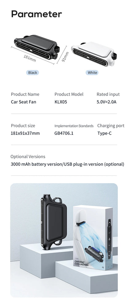 Car Cooling Fan Portable Car Seat Headrest Fan 3-speed Dual Turbo Strong Wind Electric Car Seat Fan for Mini Cars RVs Sedans ﻿