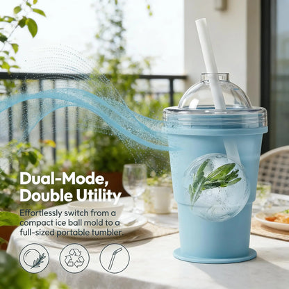 New 2-in-1 Collapsible Silicone Ice Ball Cup Reusable Portable Ice Sphere Mold with Straw Lid for Coffee Juice Drinks
