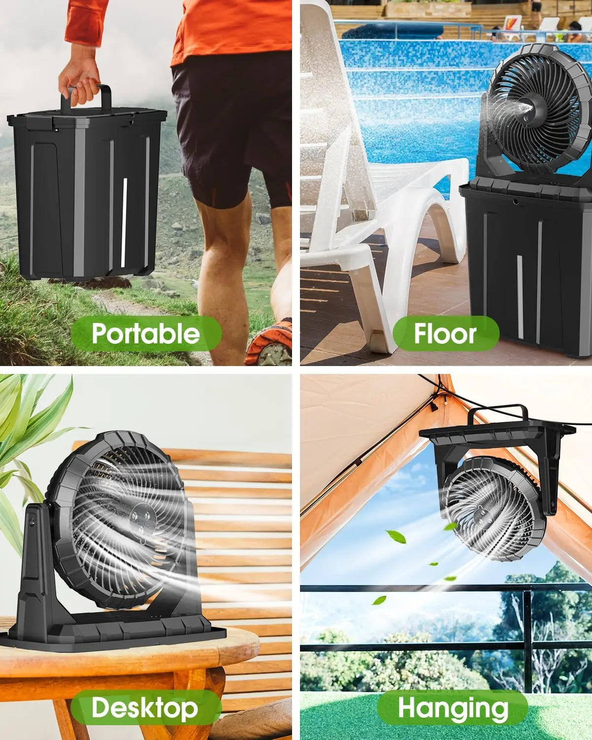Portable Misting Fan -20000mAh USB Rechargeable Battery Powered Floor Cooling Fan With 9L Water Tank, Outdoor Spray Fan