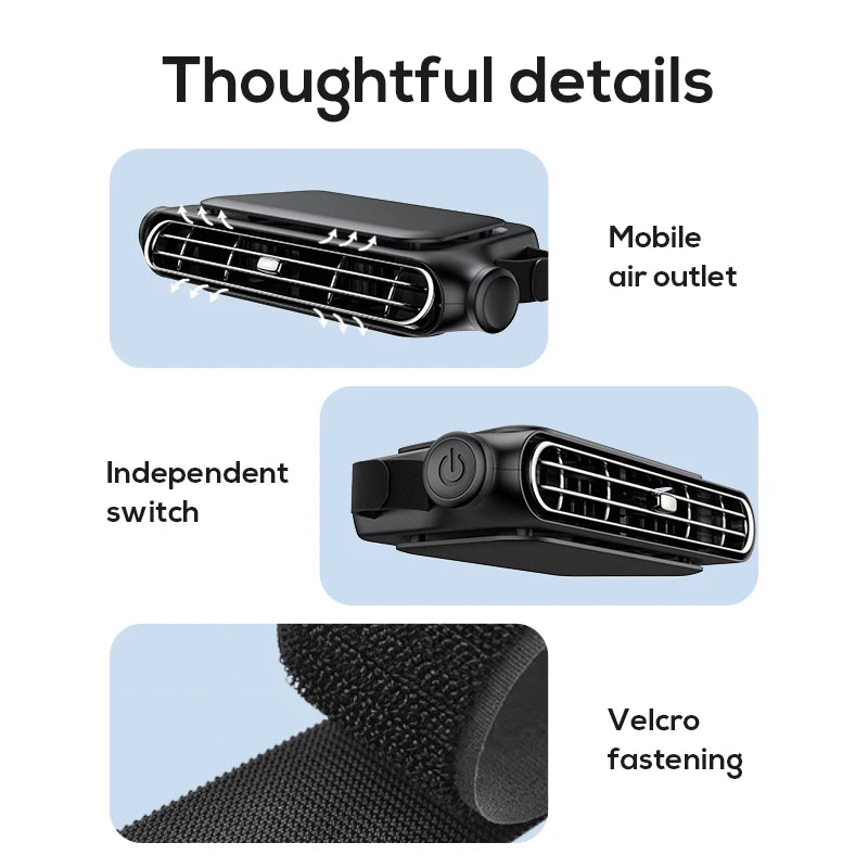 Car Cooling Fan Portable Car Seat Headrest Fan 3-speed Dual Turbo Strong Wind Electric Car Seat Fan for Mini Cars RVs Sedans ﻿