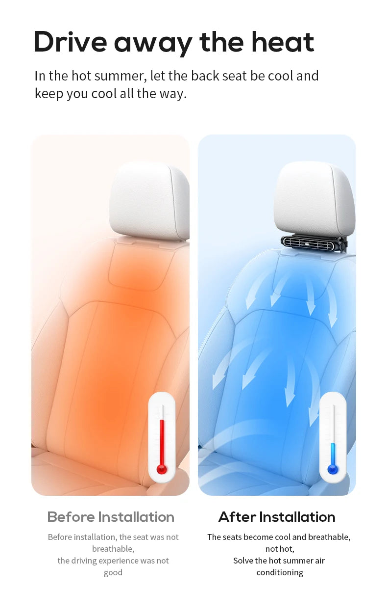 Car Cooling Fan Portable Car Seat Headrest Fan 3-speed Dual Turbo Strong Wind Electric Car Seat Fan for Mini Cars RVs Sedans ﻿