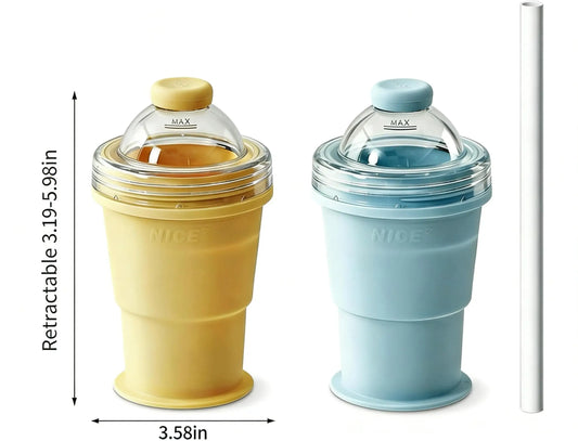 New 2-in-1 Collapsible Silicone Ice Ball Cup Reusable Portable Ice Sphere Mold with Straw Lid for Coffee Juice Drinks